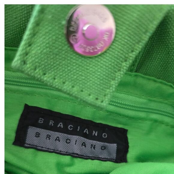 Flamingo Handbag with Bamboo Top Handle Green Pink White Women's - Picture 3 of 7